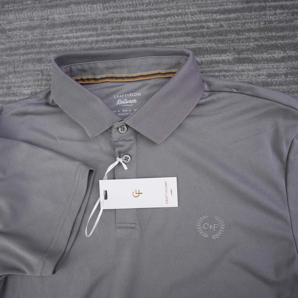 Craft + Flow Knitwear Mens Gray Short Sleeve Polo Shirt Size Medium NWT